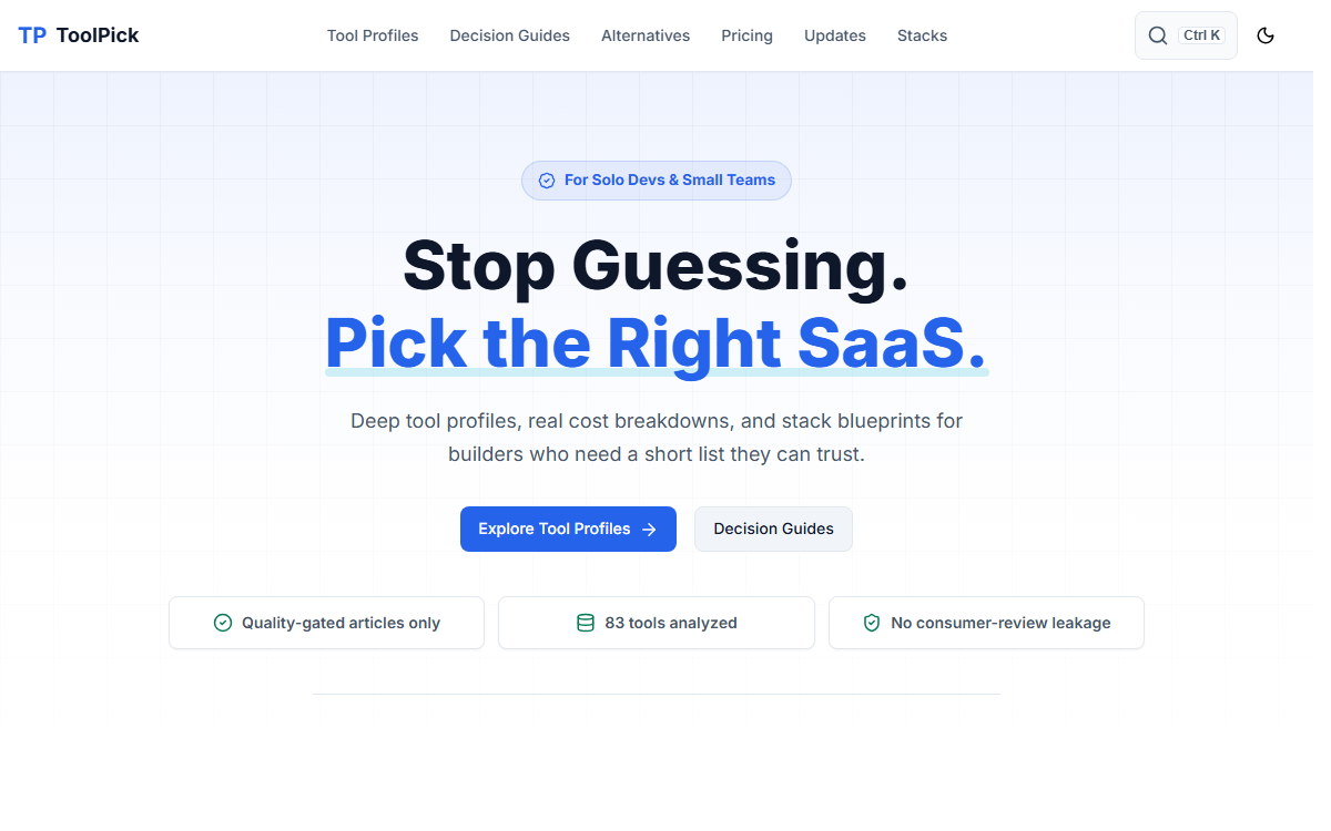 ToolPick SaaS decision engine